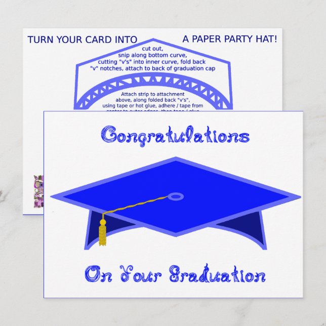 Graduation Cap Blue Paper Hat or Card Printable (Front/Back)