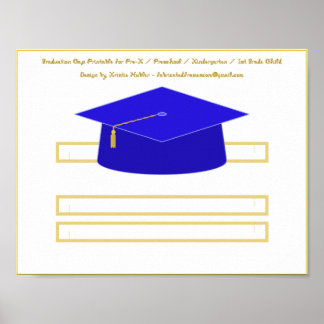 Graduation Cap Blue Paper Hat Printable Poster