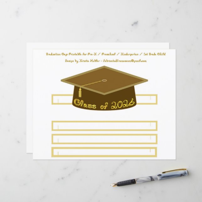 Graduation Cap Brown Party Hat 2026 in Gold (Front/Back In Situ)