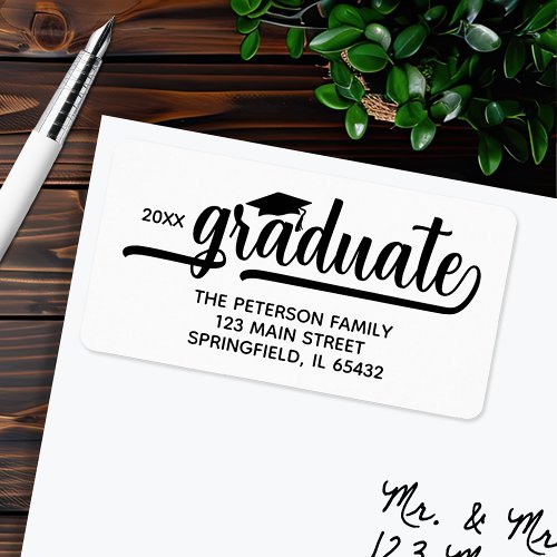 Graduation Cap Chic Script Return Address Label