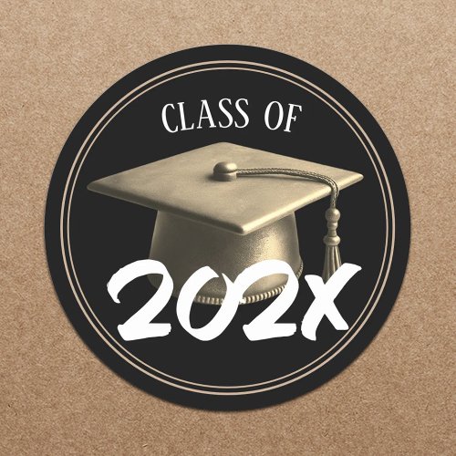 Graduation Cap Class of 2024 Modern Black  Gold Classic Round Sticker