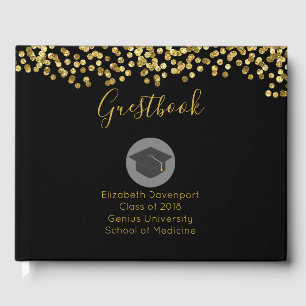 Graduation Cap Class of 20xx Faux Gold Glitter Guest Book
