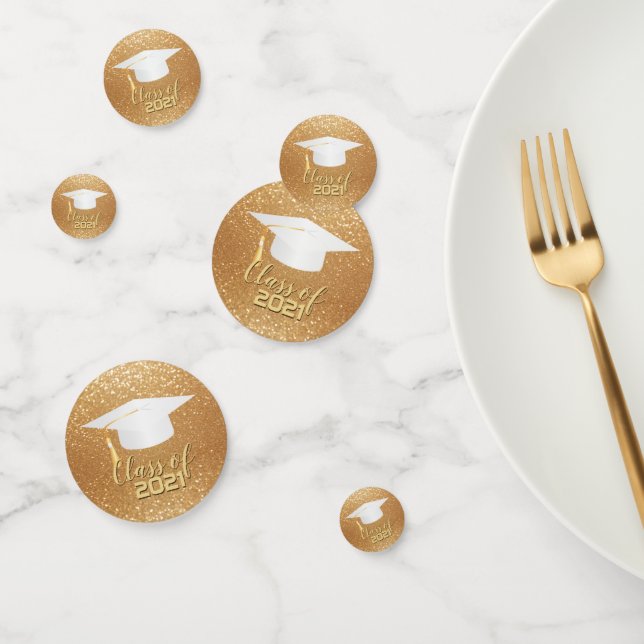 Graduation Cap - Class of 20XX - Gold Glitter Confetti (Group)