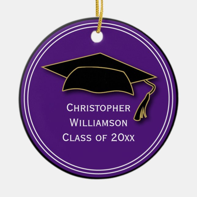 Graduation Cap Class of Keepsake School  Purple Ceramic Ornament (Front)