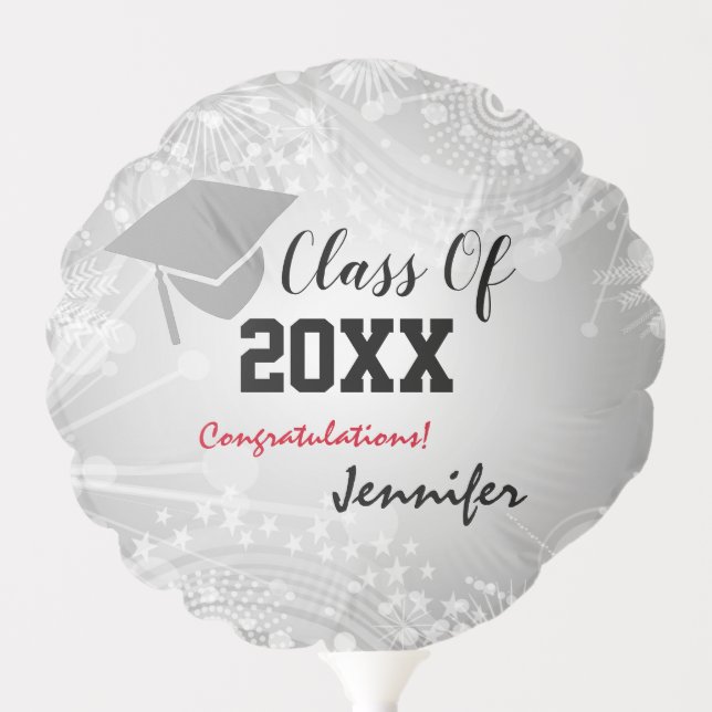 Graduation Cap, Class Year 20XX party Silver Balloon (Front)