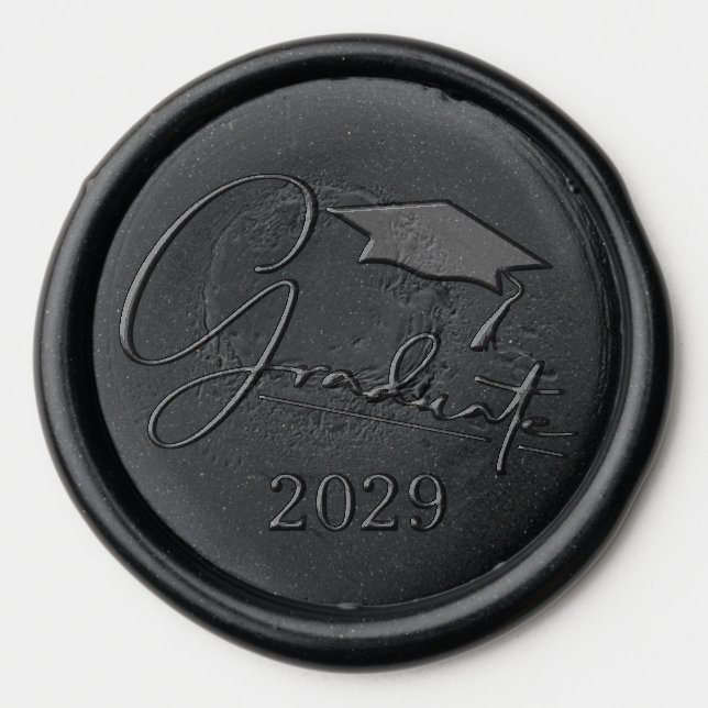 Graduation Cap Class Year Black Wax Seal Sticker (Front)