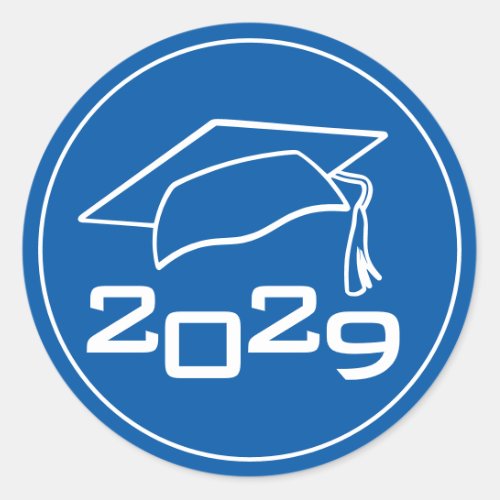 Graduation Cap Class Year Blue Classic Round Sticker
