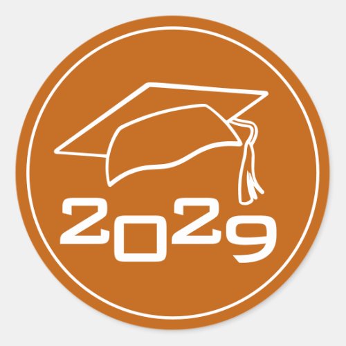 Graduation Cap Class Year Burnt Orange Classic Round Sticker