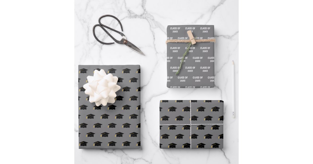 Graduation Cap Class Year Gray Wrapping Paper Sheets | Zazzle