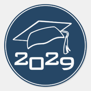 Graduation Cap Class Year Navy Blue Classic Round Sticker