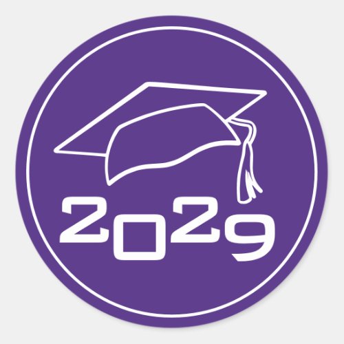 Graduation Cap Class Year Purple Classic Round Sticker