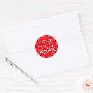 Graduation Cap Class Year Red Classic Round Sticker