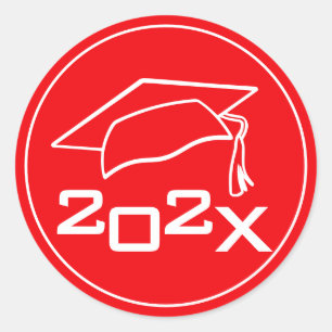 Graduation Cap Class Year Red Classic Round Sticker