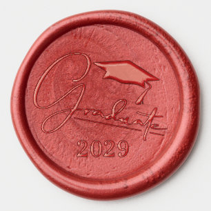 Graduation Cap Class Year Red Wine Wax Seal Sticker