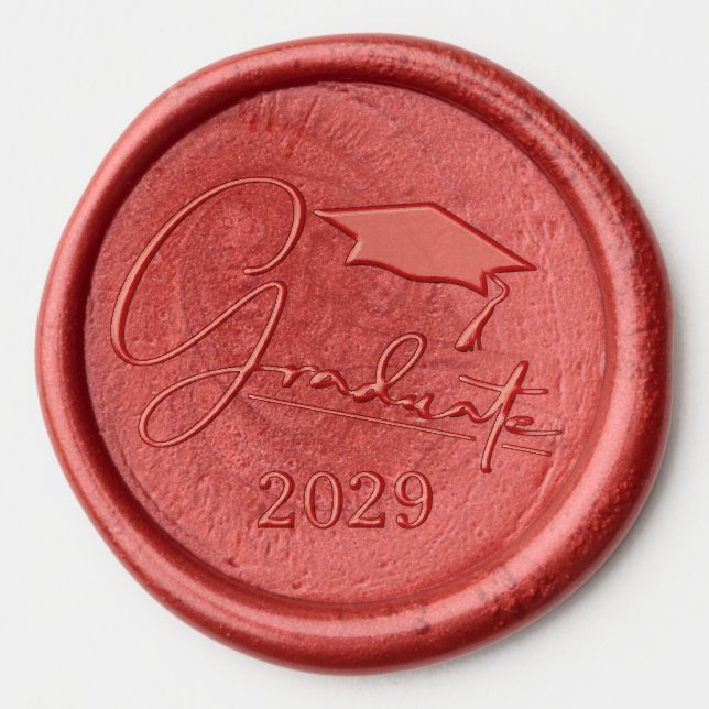 Graduation Cap Class Year Red Wine Wax Seal Sticker (Front)