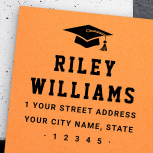 Graduation cap college sports font return address rubber stamp