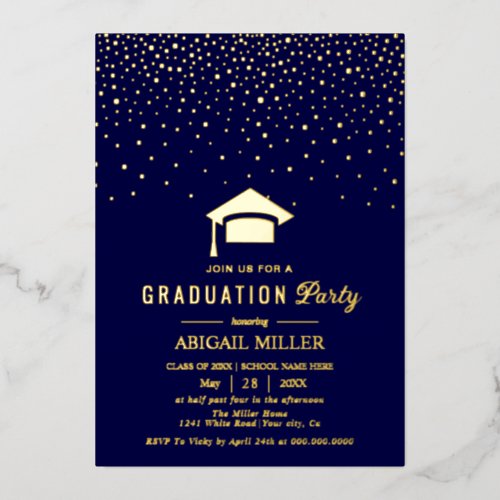 Graduation cap confetti Class Of 2025 navy blue