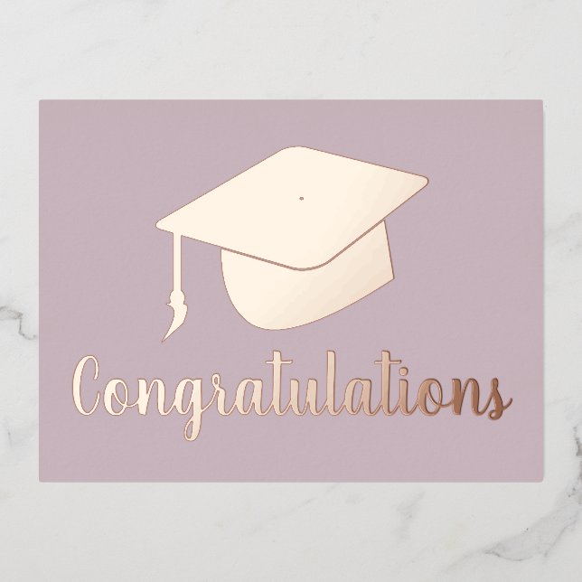 Graduation Cap Congratulations Blush Pink Foil Holiday Postcard (Front)