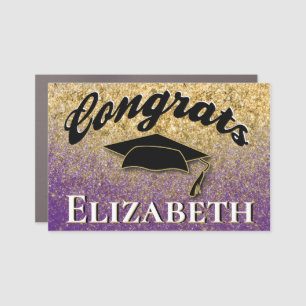 Graduation Cap Congratulations Gold Purple Car Magnet