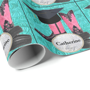 Graduation Cap Cowboy Boots Belt Custom Buckle Wrapping Paper