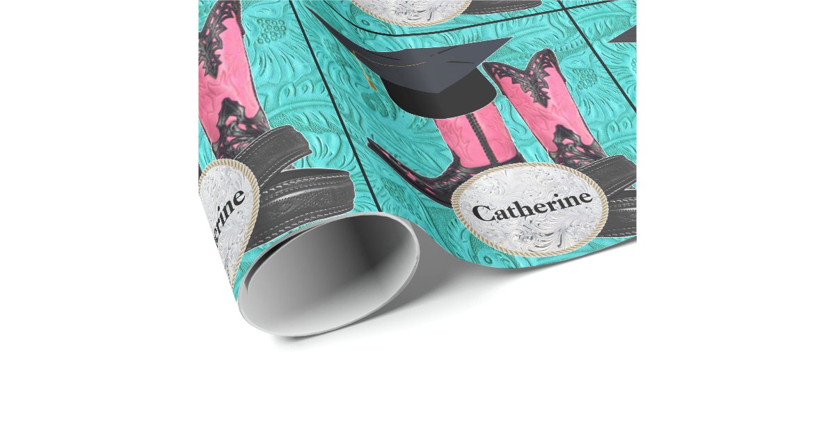 Graduation Cap Cowboy Boots Belt Custom Buckle Wrapping Paper | Zazzle
