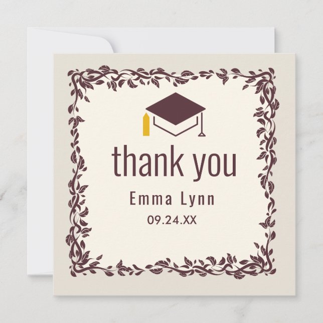 Graduation Cap Decorative Frame Thank You Card (Front)