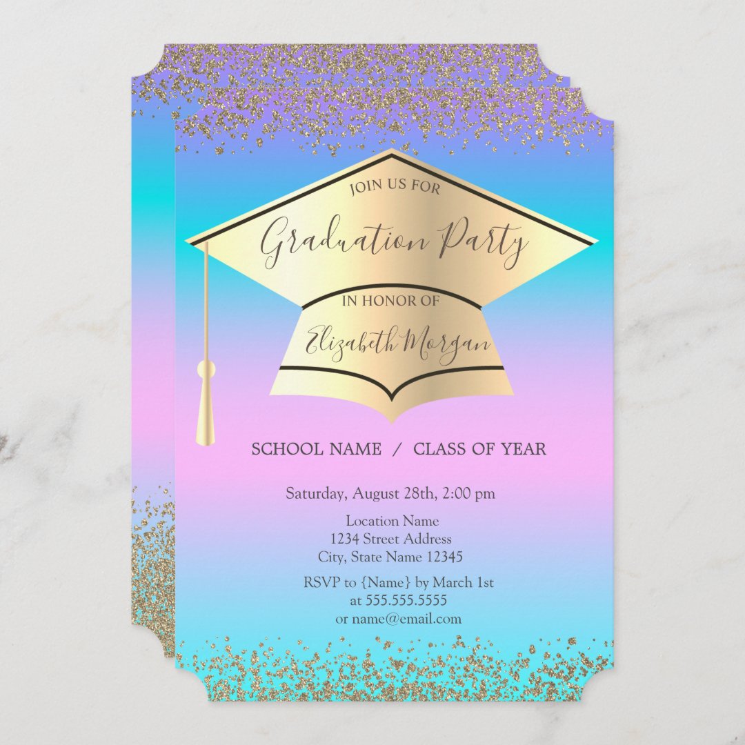 Graduation Cap,Diamonds Holographic Graduation Invitation | Zazzle