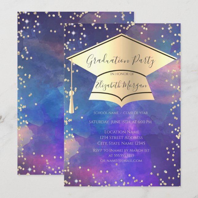Graduation Cap,Diamonds Paint Splash Graduation Invitation (Front/Back)