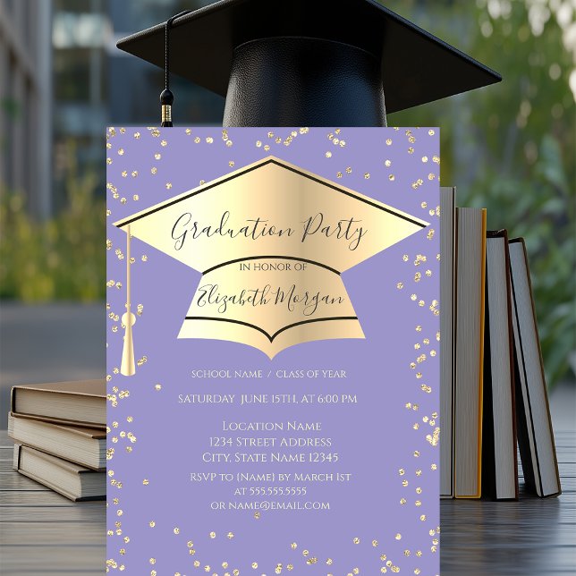 Graduation Cap,Diamonds Purple Graduation Invitation (Creator Uploaded)