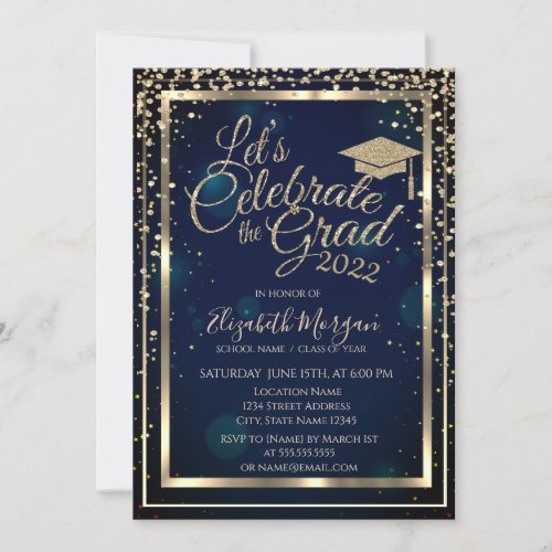 Graduation Cap Diamonds Stars Blue Graduation  Invitation