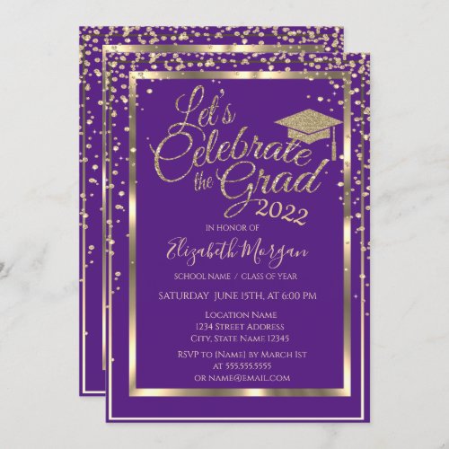  Graduation Cap Diamonds Violet Graduation   Invitation