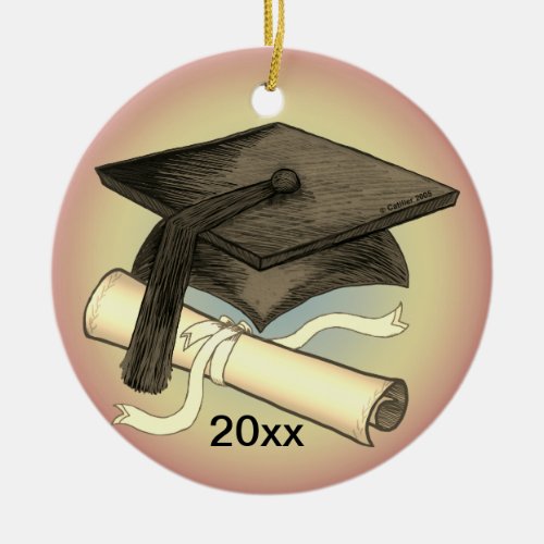 Graduation Cap Diploma Ceramic Ornament