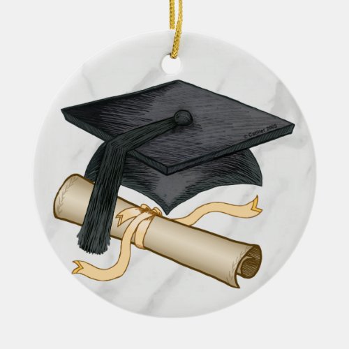 Graduation Cap Diploma Ceramic Ornament