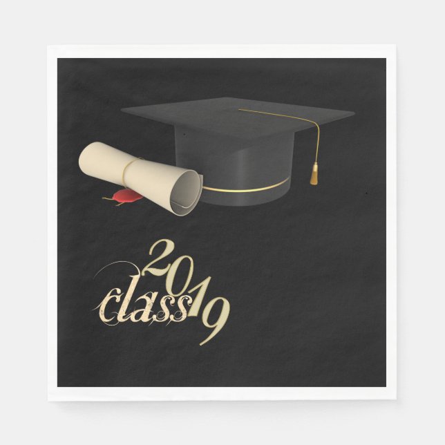 Graduation Cap , Diploma,Class 2019 Napkins (Front)