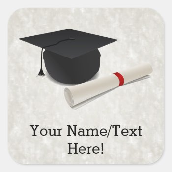 Graduation Cap Diploma Customizable Square Sticker by CustomInvites at Zazzle