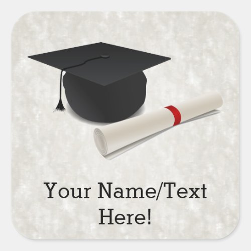Graduation Cap Diploma Customizable Square Sticker