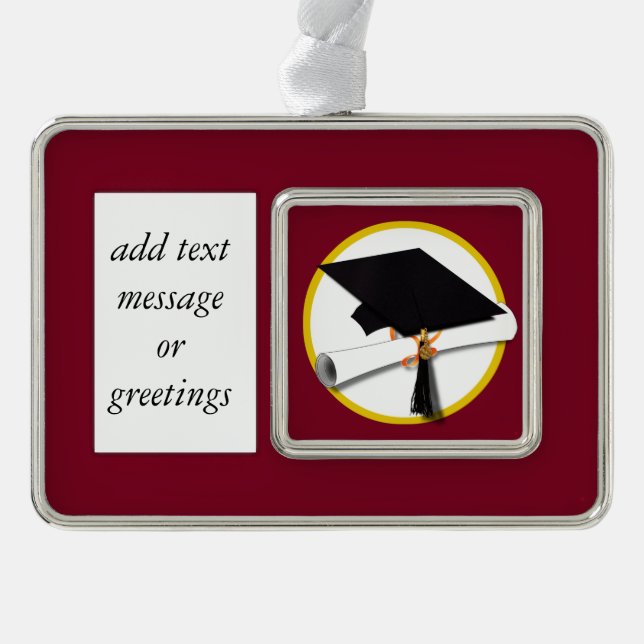 Graduation Cap & Diploma - Dark Red Background Christmas Ornament (Front)