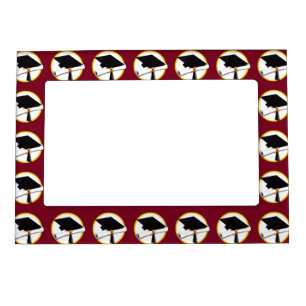 Graduation Cap & Diploma - Dark Red Background Magnetic Frame
