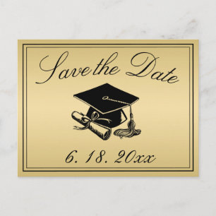 Graduation Cap Diploma Gold Save the Date Announcement Postcard