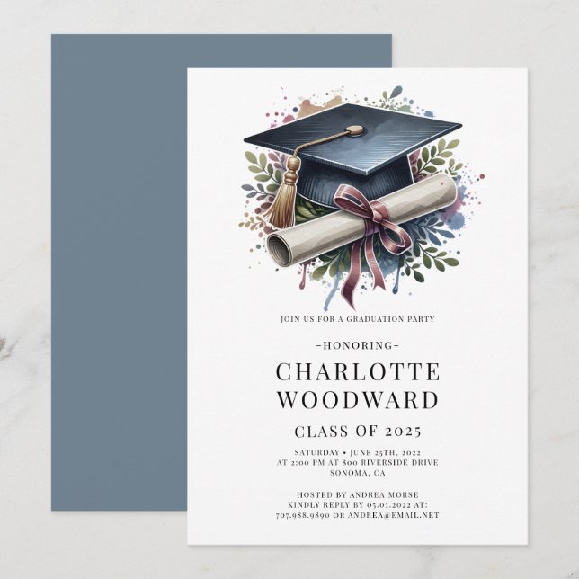 Graduation Cap & Diploma Grad Party Invitation (Front/Back)