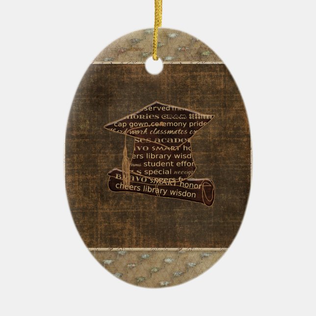 Graduation Cap & Diploma, Graduation Word Design Ceramic Ornament (Front)