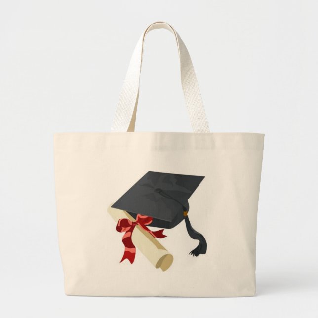 Graduation Cap & Diploma Large Tote Bag (Front)