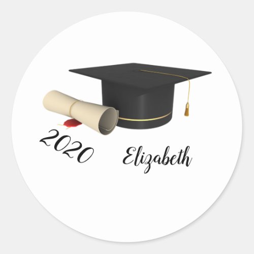 Graduation Cap  Diploma Name Classic Round Sticker