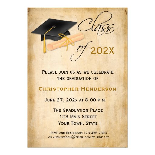 Graduation Cap, Diploma Parchment Look Invitation 5