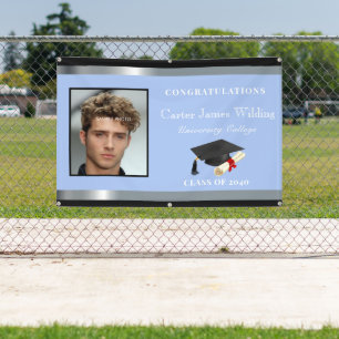 Graduation Cap Diploma Personal Photo Black Blue Banner