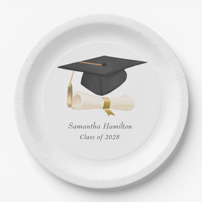 Graduation Cap Diploma Personalized Party  Paper Plates (Front)