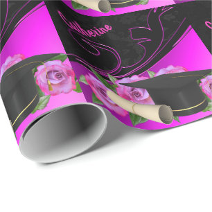 Graduation Cap Diploma Pink Black Personal Wrapping Paper