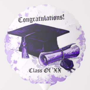 Graduation Cap & Diploma Purple Balloon
