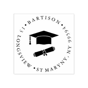 Graduation Cap Diploma Round Rubber Stamp Congra