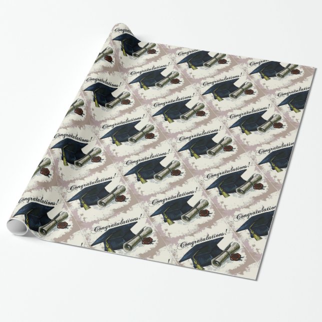Graduation Cap & Diploma Wrapping Paper (Unrolled)